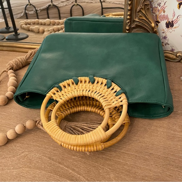 Anthropologie Marianne Green Tote Bag Bamboo  NEW - Picture 6 of 10